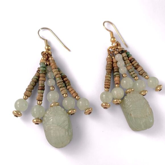 Carved Jadeite Scarab Earrings - Picture 1 of 3